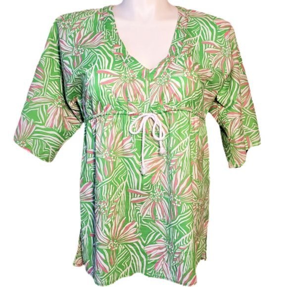 Lilly Pulitzer Penelope Tunic Green Bean Daisy Darling Top Short Sleeve Size M - Picture 1 of 8